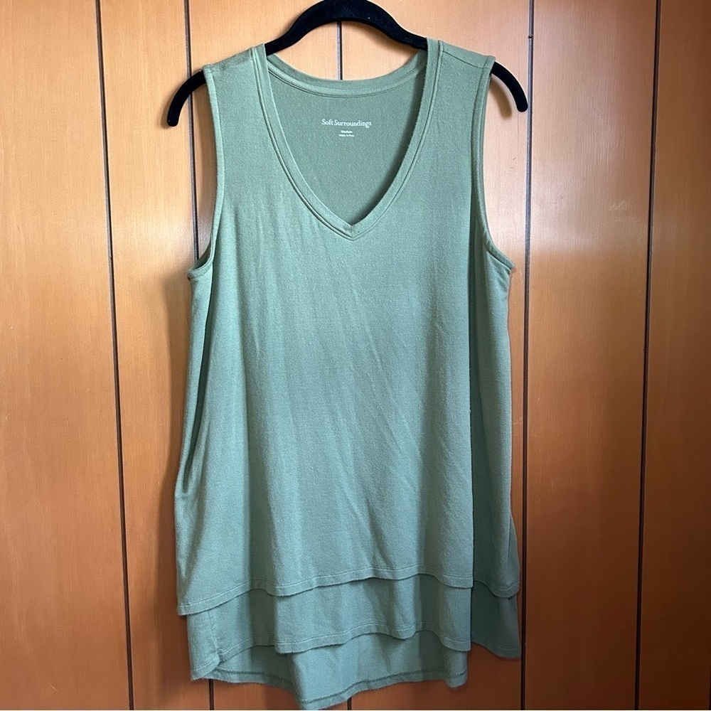Soft Surroundings Green Layered Sleeveless V-Neck Blouse Size Medium